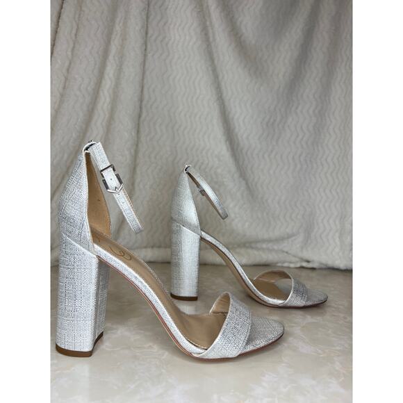Sam Edelman Silver Metallic Yaro Ankle Strap Block Heeled Sandal Womens - Picture 10 of 16